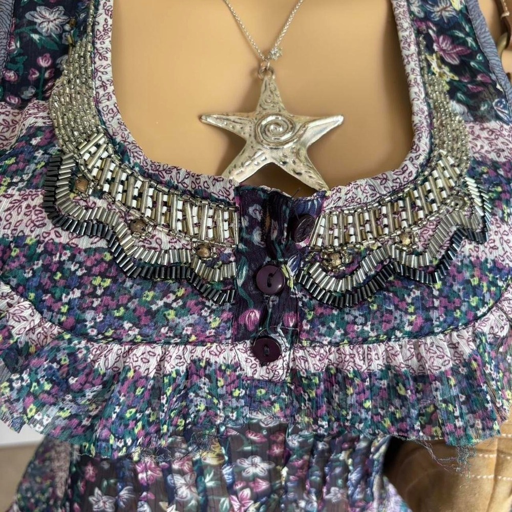 y2k 2000s fairy floral ruffle Henley tank top - Picture 2 of 7